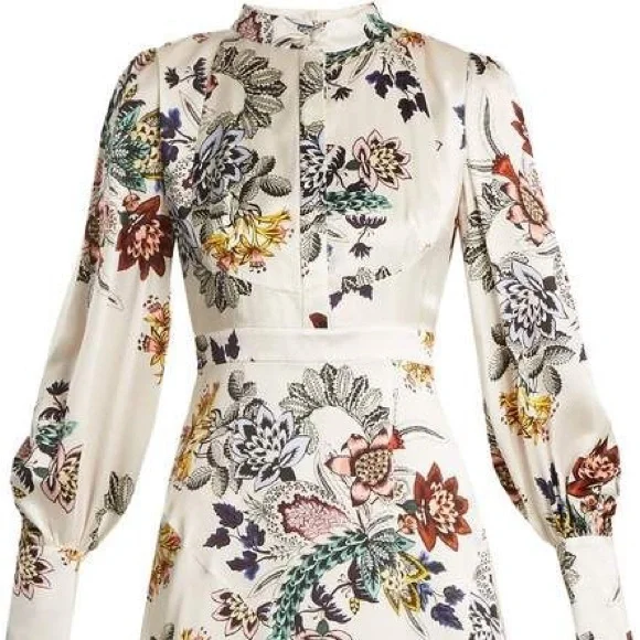 Erdem Size 2-4 Maxi Silk Floral High Neck Dress. Worn 1x. 1 button missing. - Picture 3 of 3